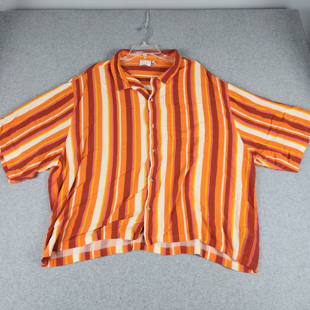 ASOS DESIGN Shirt Mens 2XL Multi Striped Viscose Short Sleeve Camp Collar Boxy